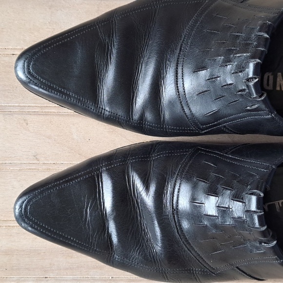 Vintage Rare Salamander Black Leather Dress Shoes Woven Pointed Toe Stacked Heel main image 9